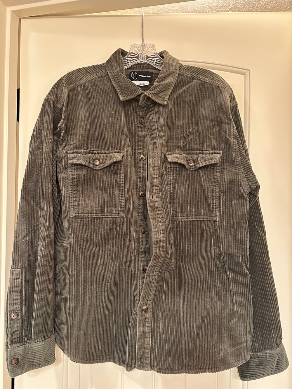 Original Use Corduroy Shacket in Olive Green